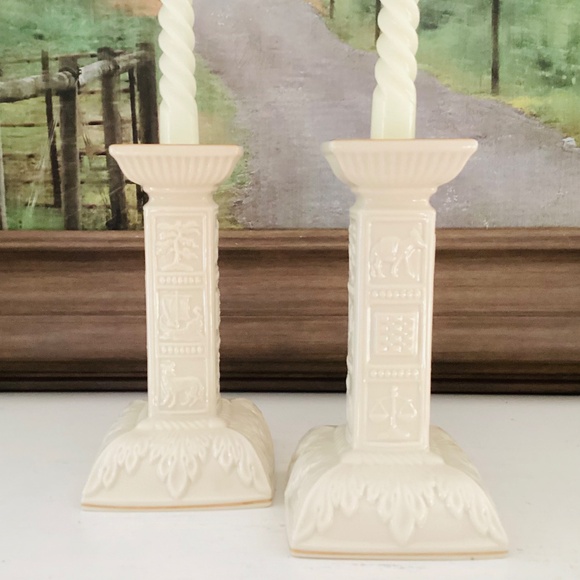 Set of 2 LENOX JUDAIC SABBATH CANDLE HOLDERS Porcelain 22K Gold Gilt 12 Tribes - Picture 2 of 11